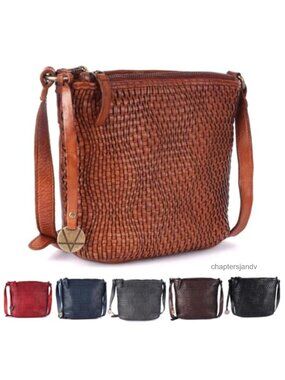 Genuine Leather Crossbody Sling Bag Washed Leather Adjustable Strap